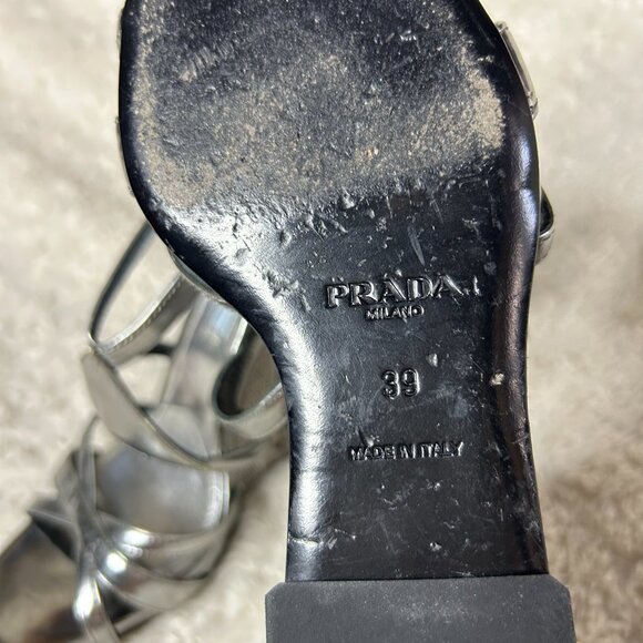 Prada Silver Patent Leather Criss Made in Italy UK Size 39 US Size 8 Women 4.5 I - Picture 9 of 10